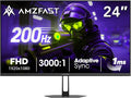 Amzfast 24 Inch Gaming Monitor 180Hz 200Hz FHD 1080p Computer Monitor 1ms Adaptive Sync 3000:1 129% sRGB HDR Display Eye Care VESA 75x75 Metal Stand HDMI 2.0 | DP 1.4 AMZG24X1
