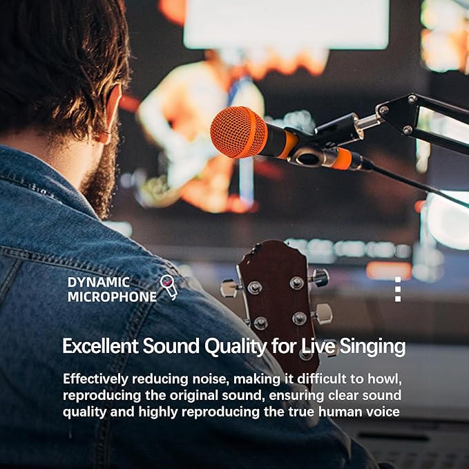 Microphone For Singing Metal Karaoke Microphone Dynamic Microphone Handheld Wired Microphone Connect With Any 6.5mm Or 3.5mm Microphone Interface Audio Equipment (Orange)