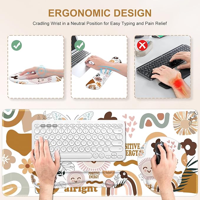 iCasso Desk Mat Gaming Mouse Pad Wrist Support Set4in1 XXL Large Mousepad + Keyboard Wrist Rest+Mouse Wrist Rest+Coaster Set with Ergonomic Design for Home Office Table Computer-Sticker