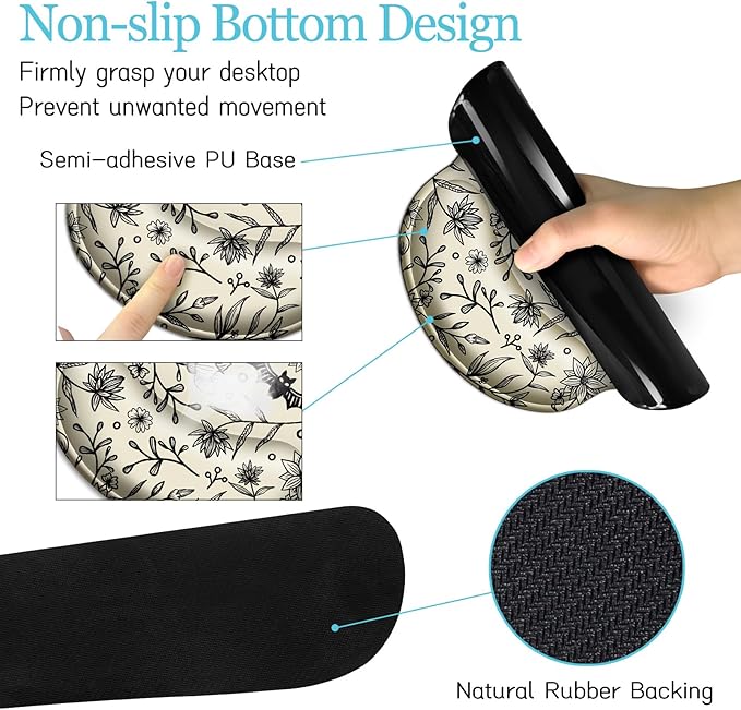 Goth Bat Mouse Pad Set Large Desk Mat for Desktop Ergonomic Mouse Pad with Wrist Rest for Gaming Keyboard Mat Wrist Support Cup Coaster Set Gothic Office Desk Accessories Decor Supplies