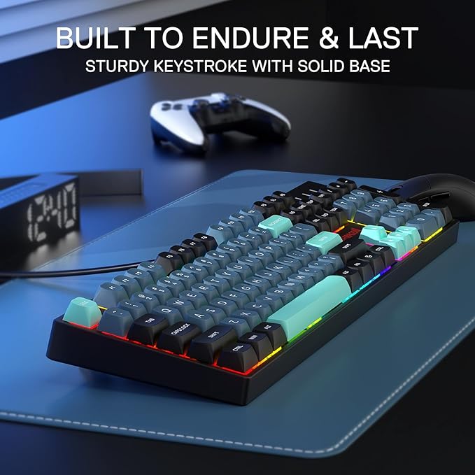 Redragon K582 SE Wired RGB Gaming Keyboard 104 Keys Mechanical Keyboard w/Mixed Color Round PBT Keycaps Dynamic 16.8M RGB Backlit &amp Linear Red Switch Redefine Software Supported