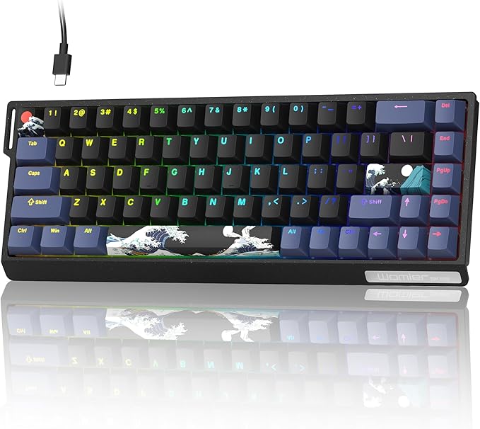 SK68 65% Gaming Keyboard Wired Backlit Mini Keyboard w/100% Hot-Swap Socket 68 Keys Aluminum Gaming Wired Keyboard for PC Laptop Game