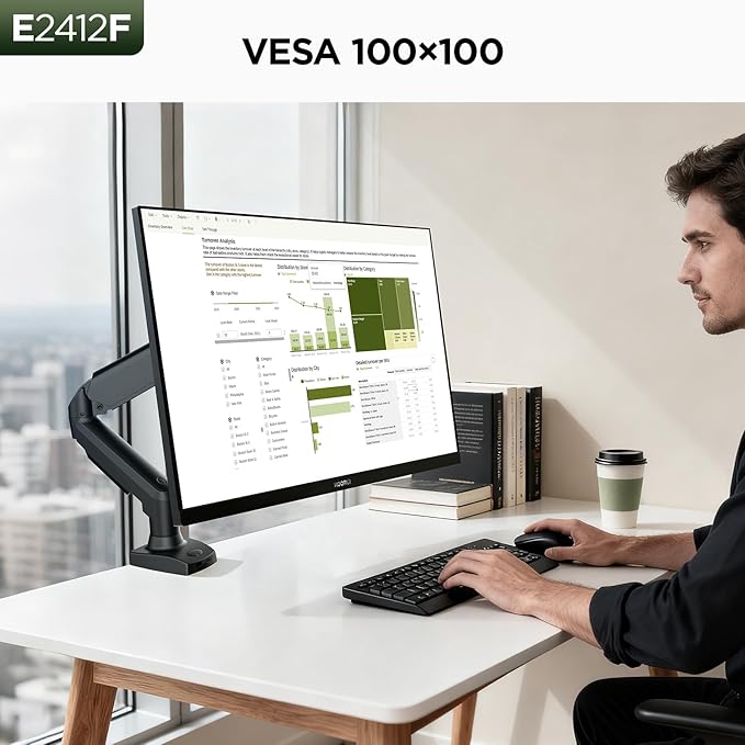 KOORUI 24-inch Computer Monitor Full HD 1920 x 1080p 100Hz VA Display 4000:1 Contrast Ratio with HDMI VGA TÜV Rheinland Certified 100 x 100 mm VESA Mountable Ultra-Slim Design Tilt Black E2412F