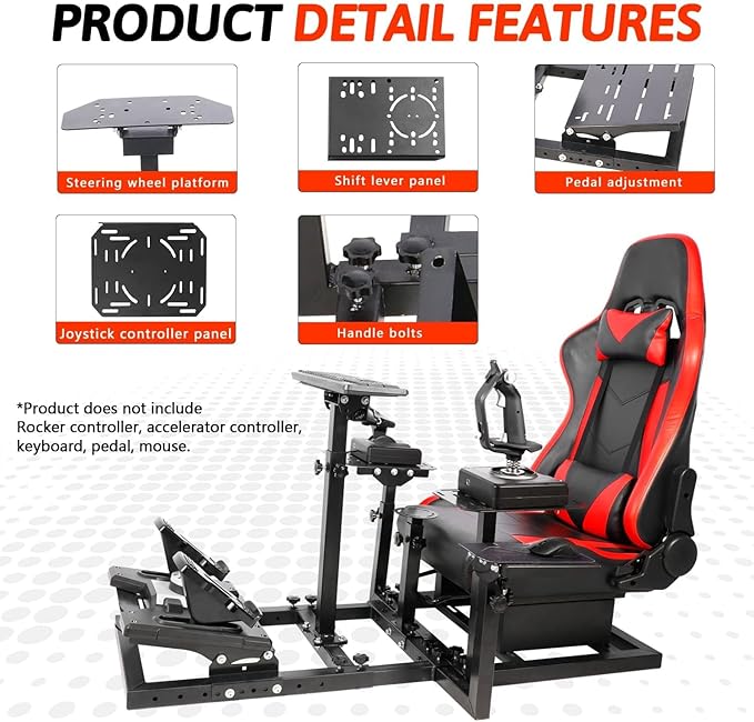 Flight Racing Simulator Cockpit with Racing Seat Fit for Logitech G29 G920 G923 X52 X56 for Thrustmaster Hotas Without Wheel Pedals shifters Keyboard and Flight Stick