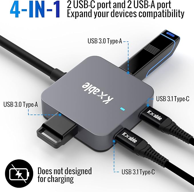 Upgrade USB C Hub Expander Multi USB Ports Cable 25FT Long USB 3.1 C Extension Cable with 4-Port (2 USB-A Ports+2 USB-C Ports) USB C Y Splitter Hub Type-C Male to A-Female + C-Female Extender Cord