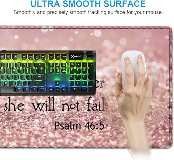 Large Mouse Pad Desk Mat Keyboard Pad+ Ergonomic Keyboard Wrist Rest SetExtended Laptop Protector Writing Mat for Home Office Desktop Psalm 46:5 Pink Gaming Mouse Pad Office Desk Pad Wrist Rest