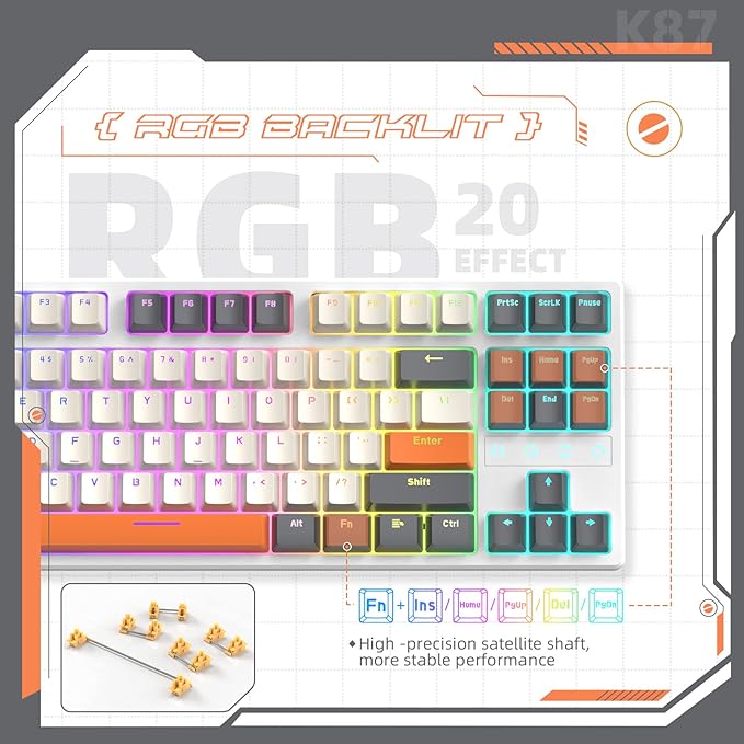 ZIYOU LANG K87 TKL Hot Swappable Wireless Mechanical Gaming Keyboard with Custom Coiled USB C Cable Triple Mode 2.4Ghz/Bluetooth 5.0/Wired Red Switches 20 RGB Backlit 3000mAh Battery for PC Laptop