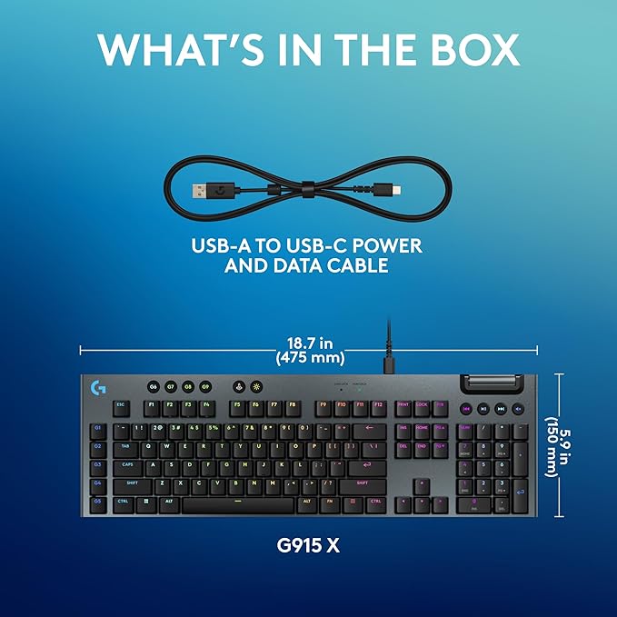 Logitech G915 X Low-Profile Wired Mechanical Gaming Keyboard Double-Shot PBT Keycaps Fully Programmable Keys RGB Lighting Aluminum Finish GL Red Linear Switches - PC/Mac