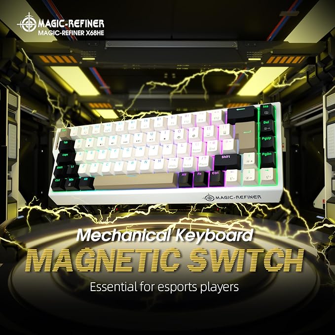 ZIYOU LANG X Magic-Refiner X68HE 8KHz Rapid Trigger Mechanical Gaming Keyboard60% WiredHall Effect Magnetic SwitchAdjustable ActuationRGB BacklitSnap Tap RGB Backlit for PC/Mac Cheese White