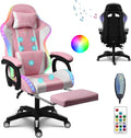 Massage Gaming Chair with Speakers Video Game Chair with RGB LED Lights Ergonomic Racing Office Chair PU Leather Recliner Computer Chair Swivel Chair with Headrest Armrest Lumbar SupportPink
