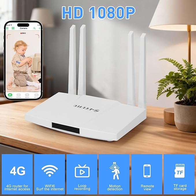 Home 4G Nanny Camera - Mini Indoor WiFi Cameras - Small Wireless Security Cam - Mobile Remote Viewing - High Speed Internet Router - Easy to Install