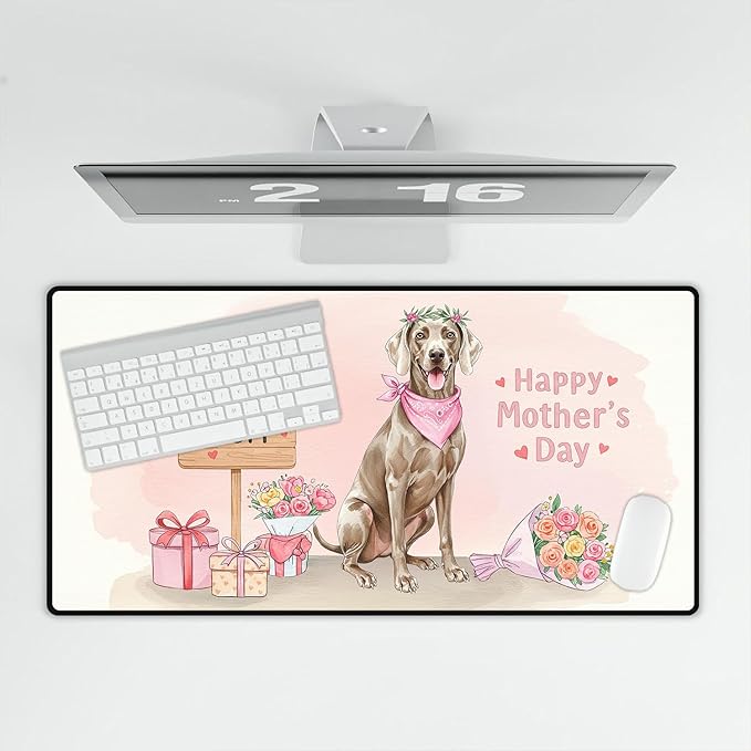 Happy Mother's Day Weimaraner Love Dog Mom Heart Flower Desk Mat Full Keyboard Mouse Pad Weim Gray Ghost Dog Lover Large Mousepad 12004