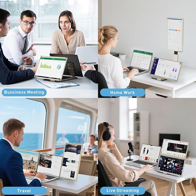 KEFEYA Laptop Screen Extender 15.6 FHD 1080P Portable Triple Monitor for Laptops 13-17.3 120% sRGB 235° Rotation Detachable Laptop Monitor Extender for Windows/Mac/Dex/Chrome/Surface Plug n Play
