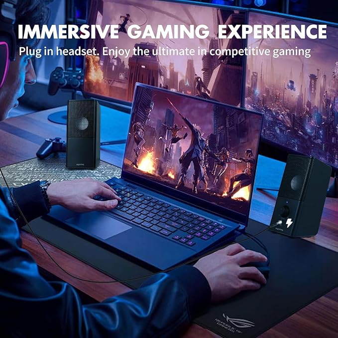 H21 Computer Speakers for Desktop PC Full Stereo Sound USB-Powered Gaming Monitor Speaker with 3.5mm Aux Multimedia for Laptop/Desktop/Tablets/Phone(Black)