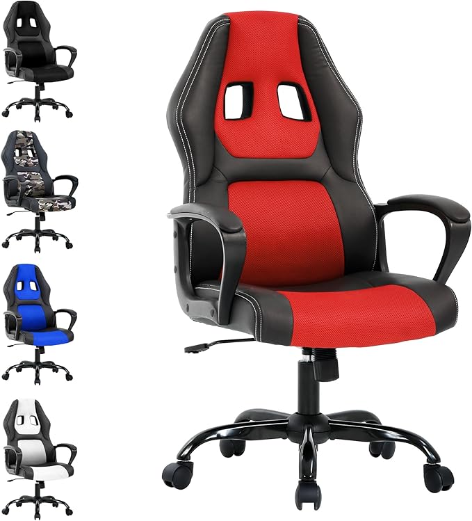 Gaming Chair Max 250LBS Office Chairs with Ergonomic Design Comfortable Office Chair PU Leather with Mesh Back Gaming Chairs with 360-Degree Swivel Gaming Chairs for Adults PC Chair RED