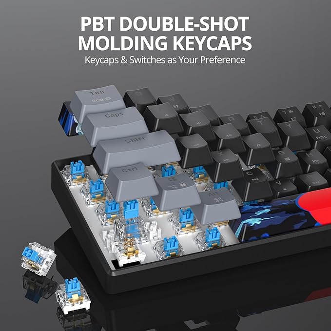 Protable 60% Percent Gaming Keyboard Mechanical Mini Compact RGB Backlit 61 Keys Wired Office Keyboard with Blue Switch for Mac/Win (Dark/Blue Switch)