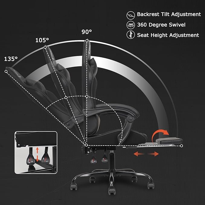 Gaming Chair with Linkage Armrest &amp Footrest High Back Video Gaming Chair Black