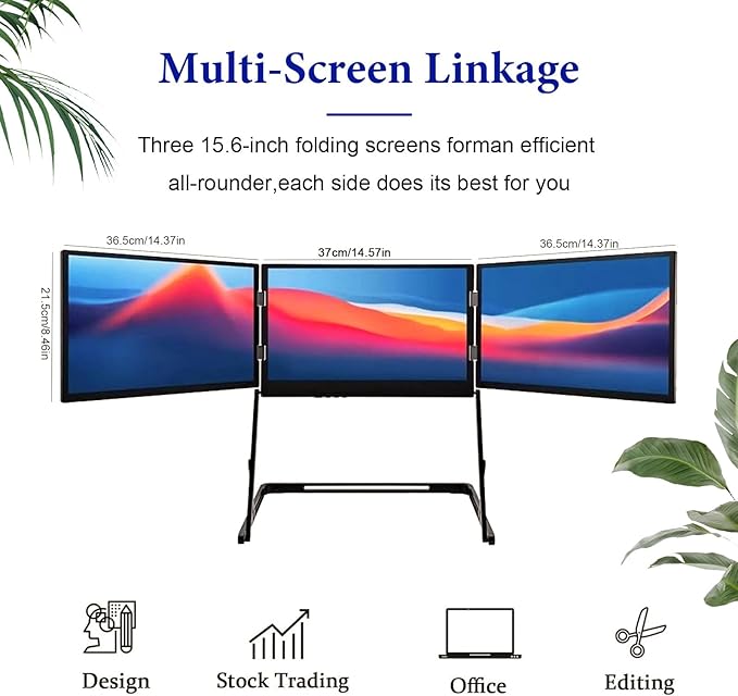 15.6 Portable Triple Monitor for Laptop Full HD IPS Screen Extender Play USB-C HDMI Multi-Screen Display for Windows MacBook Designers
