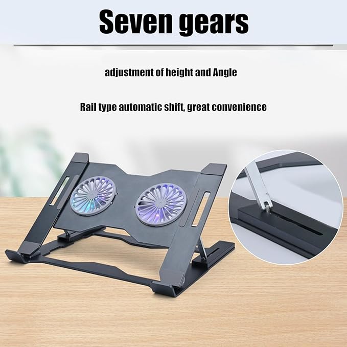 Angled Aluminum Laptop Stand with Cooling Fan and LED Lighting Ergonomic Computer for Most Notebook Cooling Pad for Laptops