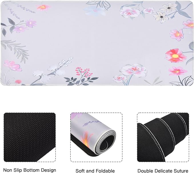 MEGREZ 4-in-1 Ergonomic Memory Foam Wrist Rest Set Desk Pad Mouse Pad with Wrist Rest Keyboard Pad Suitable for Office Workers Programmers &amp Gamers–Relieve Typing &amp Gaming Fatigue Pink F