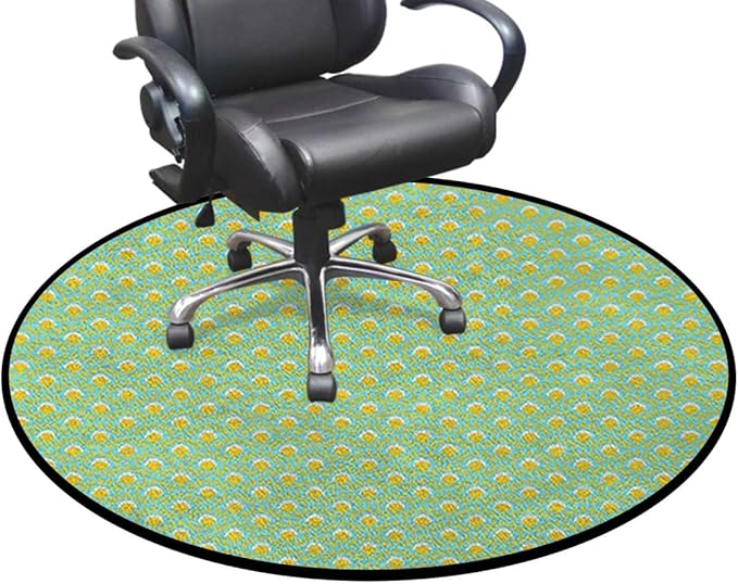 Yellow Blue Room Round Chair Mat for Carpeted Floor Anti-Slip Floor Protector Gaming Computer Chair Mat for Office Gaming Circular Diamond Shaped Cubic Figures Diameter 59 in