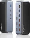 Raycue Triple Monitor USB C Docking Station - MacBook Pro Docking Station with Power Adapter for MacBook M1/M2/M3/Windows HDMI*3 RJ45 10Gbps USB*5 PD USB 3.0*2