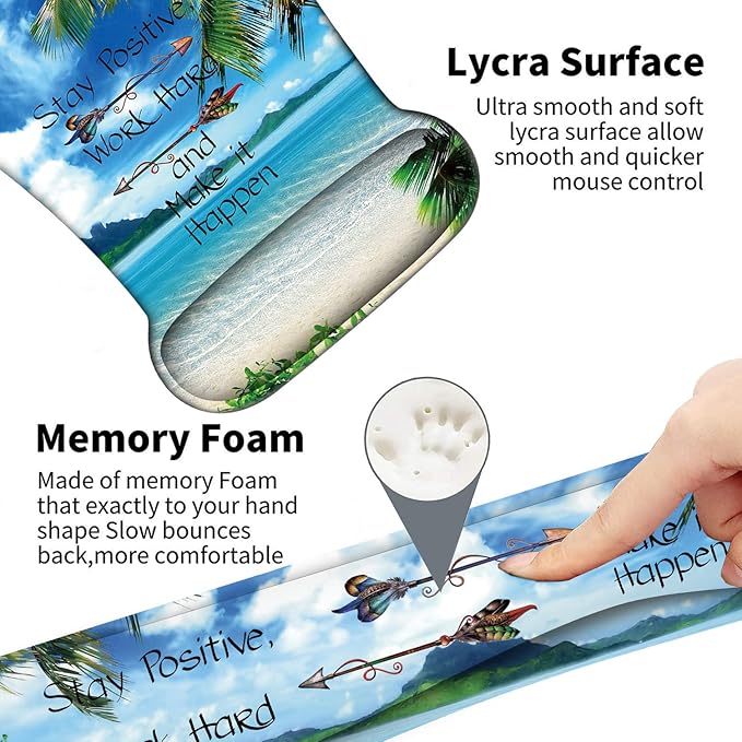 Keyboard Wrist Support + Wrist Mousepad + Coaster Combination Non-Slip PU Base with Gel Memory Mousepad Suitable for Gaming Office Pain Relief Mousepad Set - Shore Palms Tropical Beach