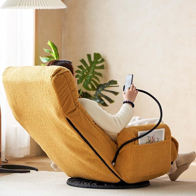 360° Swivel Gaming Floor Chair - 3 Position Adjustable Ergonomic Design with Armrests &amp Phone Holder Perfect for Teens &amp Adults (Yellow)