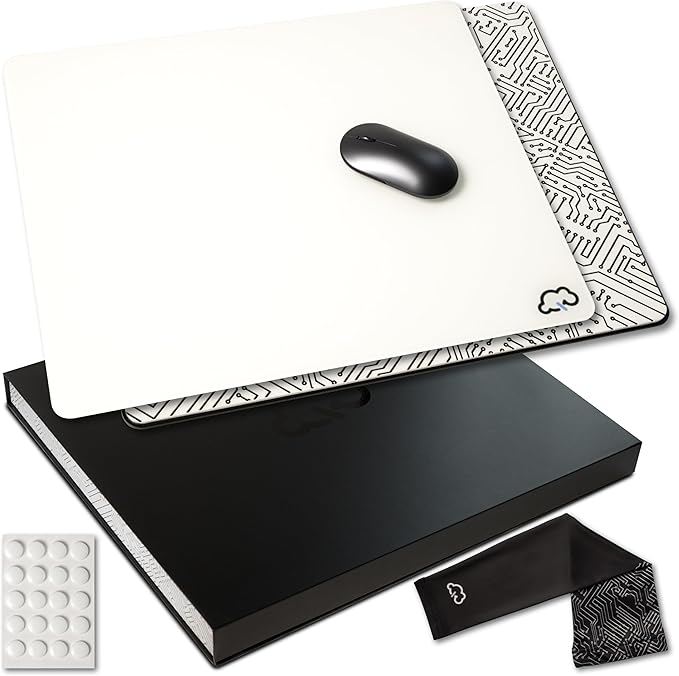 Qloud Glass Mouse Pad Large Pro Esports Glass Mousepad Gaming Pad for Speed and Precision Glasspad Mousepad Includes Gaming Sleeve Ice Dot Skates and Microfiber Cloth 17.72 x 14.96 (02 - White)
