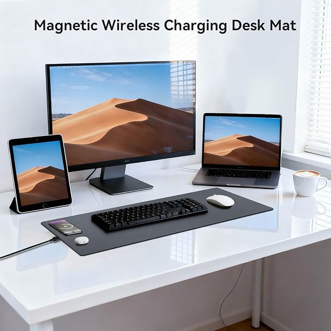 Wireless Charging Mouse Pad 15W Fast Charge Magnetic Charger Desk Pad Large Office Desk Mat (31x11.7) with Ultra-Smooth Surface Gray Computer Mousepad for MacBook PC Laptop