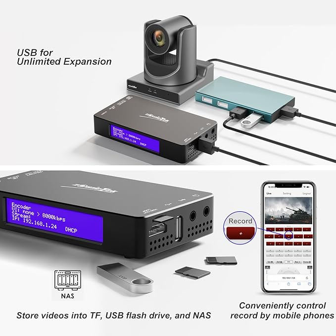 zowietek 4K ZowiePTZ 18X Webcam &amp UVC to NDI Adapter Combo PoE Micro SD Card Supported Video Converts Compatible Series and Other UVC Webcams for Streaming Accessories Content Creator Kit