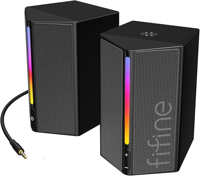 FIFINE Computer Speakers Desktop PC Speakers with Volume Control RGB Gaming Loudspeakers Wired with 3.5mm Aux Audio Cable for Laptop Monitor Phone Tablet-AmpliGame A20