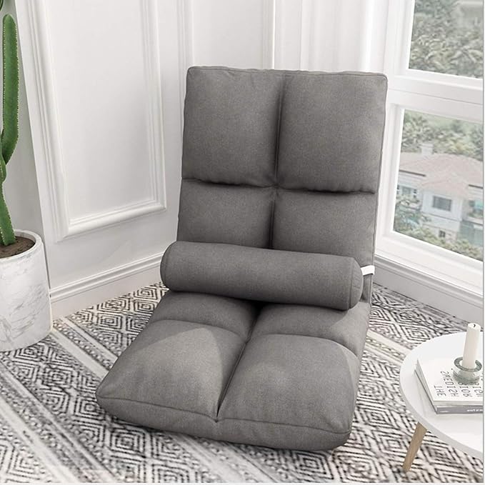 Adjustable 5Position Floor Chair -Pillow Gaming Chair-Cushion Dorm Rocker-Gamer-Comfy for Reading Game Meditating-Simplicity Style-and Free Long Bolster Pillow (Grey)