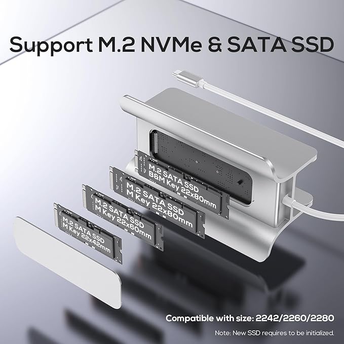 USB C Hub for Mac mini 5 in 1USB Hub Adapter Support M.2 NVMe SSD Expand Docking Station with 2 USB C 10Gbps SD/TF Card Reader M.2 SSD (Not Included)