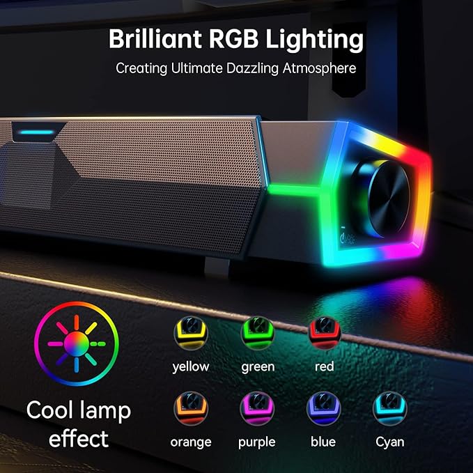 V18 Bluetooth &amp USB Smart Compability Computer Speakers for PC Desktop Monitor Gaming PC Sound Bar Superb Stereo Sound with LED Lighting - Combine/Separate to Customize Your Desk