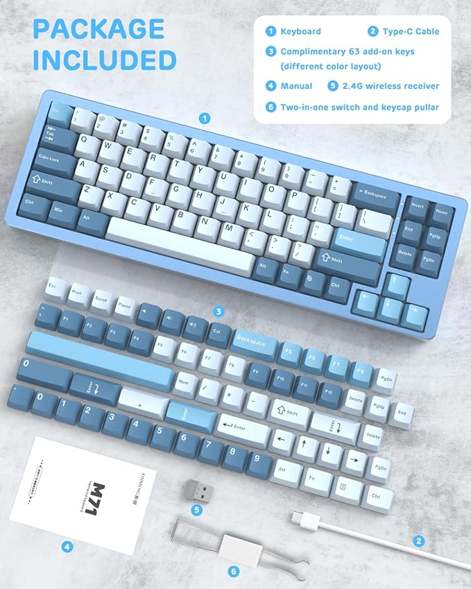 ATTACK SHARK M71 75% TKL Wireless Mechanical KeyboardFull Aluminum CNCBT5.0/2.4G/USB-CHot-swapRGB LEDNKRO Gaming Keyboard4600mAhPre-lubed Linear SwitchCustom Gasket Mount for PC Mac/Win(Blue)