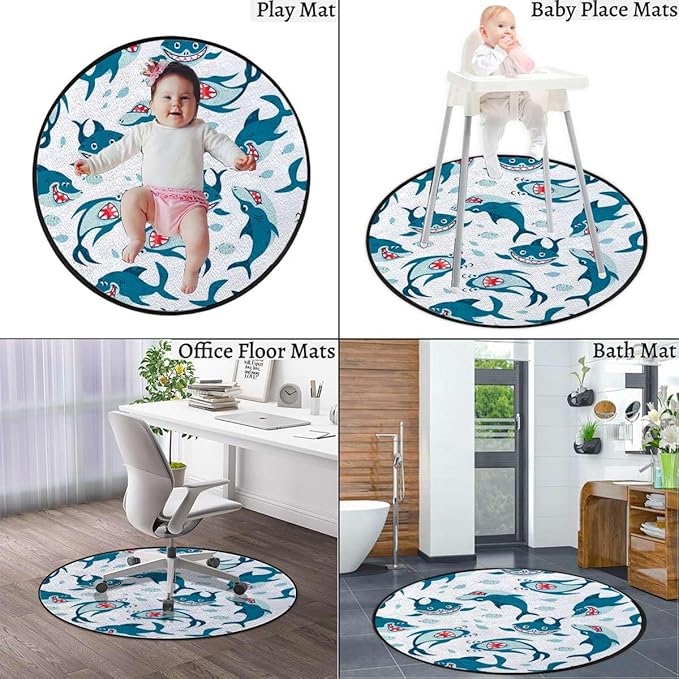 Blue Gaming Chair Mat Office Chair Mat for Carpet and Hardwood Floor Round Rug Floor Protector for Rolling Chair Mix of Colorful Predators Dangerous Nature Diameter 39.4 in