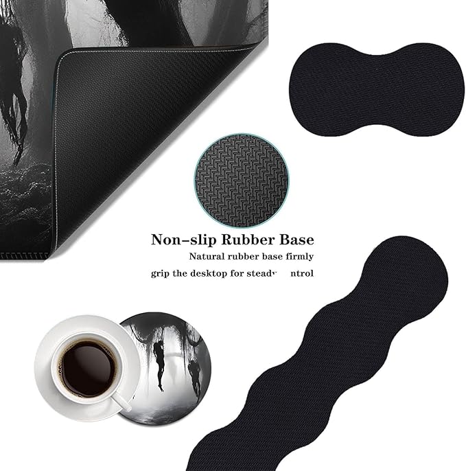 Mouse PadLarge Desk Mat Set 4in1 XL Mousepad + Keyboard Wrist Rest+Mouse Wrist Rest+Coaster with Ergonomic Desk Pad for Home Office Table Computer Cover -Mystical Dark Forest Scene