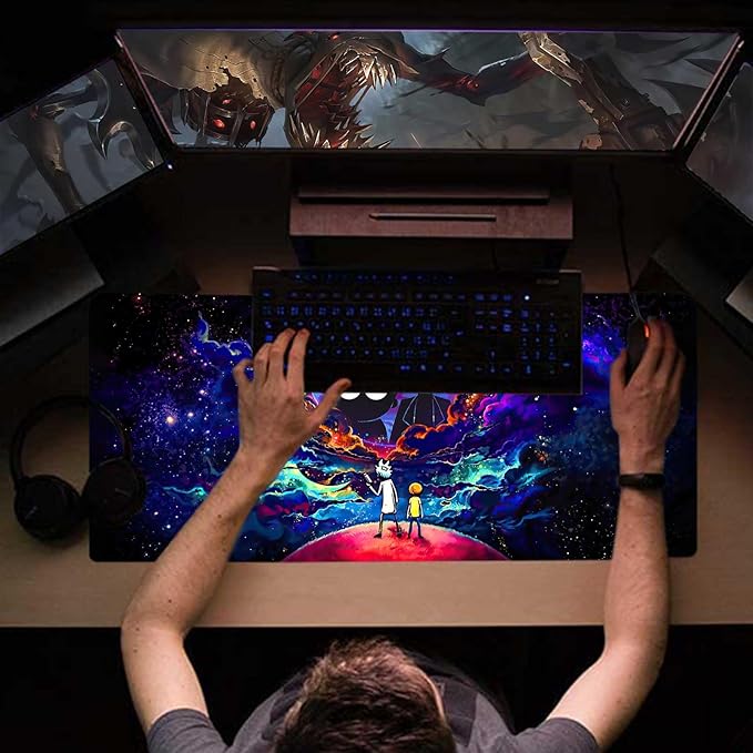 Large Gaming Mouse Pad Anime Night Sky Space Stars Custom Desk PadMousepad with Non-Slip Rubber Base and Stitched Edges Mouse MatPortable Desk Mat for OfficeComputer WorkGame31.5X15.7