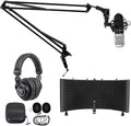 Rockville RCM01 Bundle: Pro Studio Condenser Microphone with Shock Mount DMS40 40 in Boom Arm Stand with Desk Clamp PRO-M50 Headphones ROCKSHIELD 3 Mic Isolation Shield 4-Items