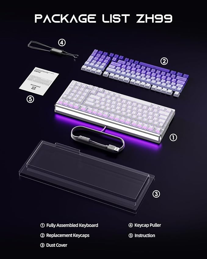 ZORNHER ZH99HE Mechanical Gaming Keyboard Full Size White Gaming Keyboard with Creamy SwitchSoft RGB Backlit Light BoxAdjustable Actuation &amp Rapid Trigger Hall Effect Technology