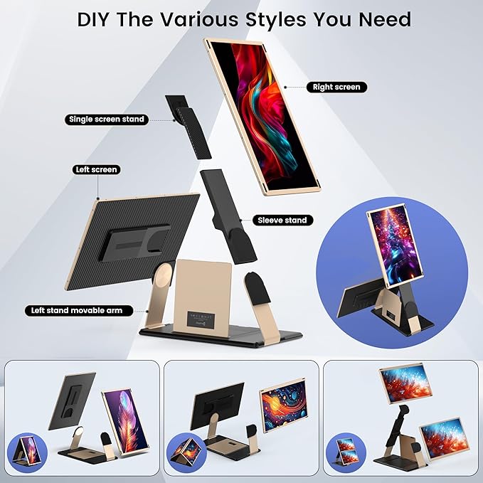 Laptop Screen Extender 15.6'' Laptop Monitor Extender with 86% NTSC FHD 1080P Display Detachable Triple Portable Monitor Compatible with Windows/Mac/DeX/Chrome Also Works with Desktop/Mini PC