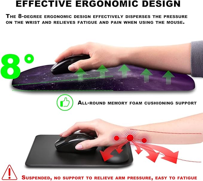 Mouse Pad Wrist Support Ergonomic Mouse Pad with Massage Dot Comfortable Computer Mouse Pad for Laptop Wrist Rest Pain Relief Mousepad with Non-Slip PU Base for Office &amp Home 12 x 8 in