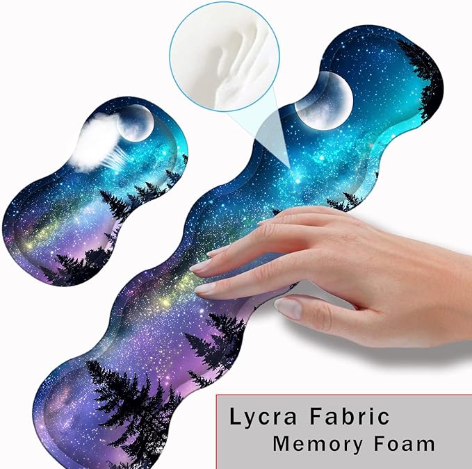 Keyboard Wrist Rest and Mouse Pad with Wrist Support Set Ergonomic CoasterMemory FoamEasy Typing Pain ReliefLarge XL Desk Mat 31.5x 11.8Forest Moon