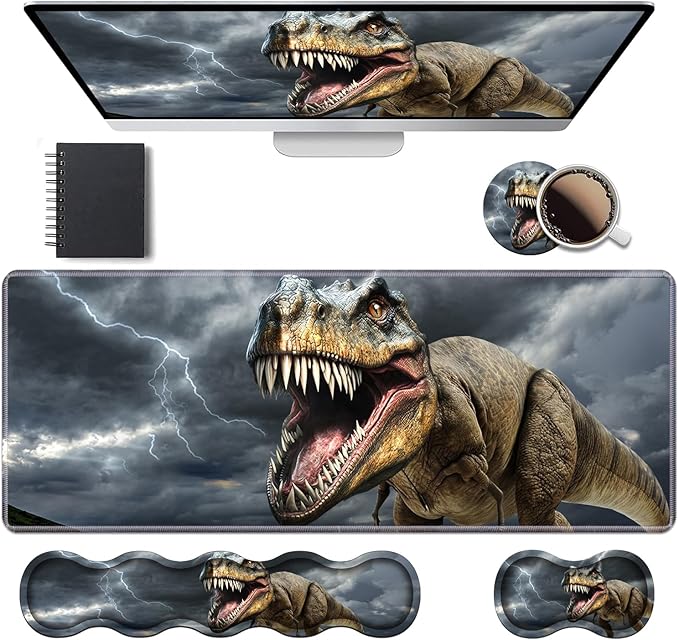 Ergonomic Keyboard Wrist Rest &amp Mouse Pad Wrist Rest Set Large XXL Gaming Desk Mat 31.5x 11.8 with Memory Foam Easy Typing Pain Relief for Office &amp Home Dinosaur