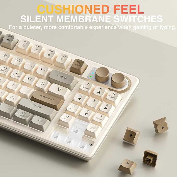SOLAKAKA SK90 75% Wireless Gaming Keyboard - 4000mAh Tri-Mode (BT5.0/2.4G/USB-C) Cute Creamy Gaming Keyboard with Number Pad Media Knob RGB Backlit Quiet Keys Silent Office Keyboards for PC MAC