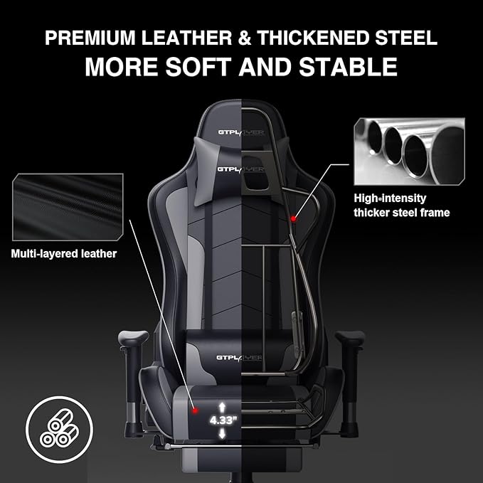 GTPLAYER Gaming Chair with Footrest Speakers Video Game Chair Bluetooth Music Heavy Duty Ergonomic Computer Office Desk Chair