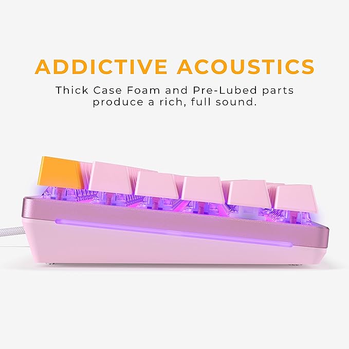 GLORIOUS Gaming - Custom Keyboard - Hot-Swappable Mechanical Switch - Full Size Pink Wired Keyboard - Low Profile - Cherry Mx Style - Double Shot Key Cap &amp Linear Switch