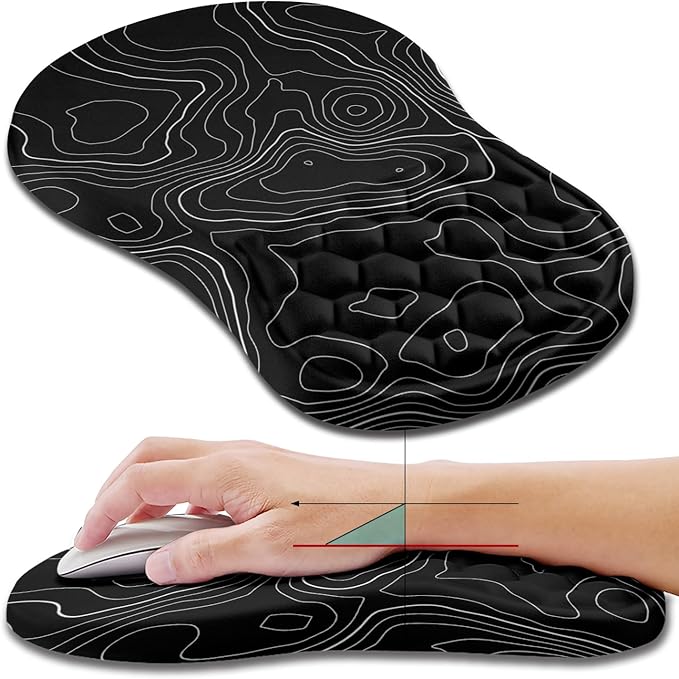 Hokafenle Ergonomic Mouse Pad Wrist Support Wrist Rest Mousepad for Carpal Tunnel Pain Relief with Integrated Memory Foam Slope Massage Bulge (11.8x7.9 inchTopographic Contour)