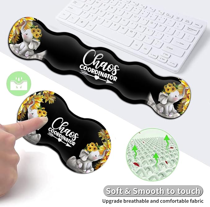 Desk Mouse Pad Office Large Mousepad Extended XXL (31.5x11.8in) Anime Cartoon Cute Baby Elephants with Sunflowers Gaming Mouse Mat Rubber Base Stiched Edges + Memory Foam Keyboard Wrist Rest